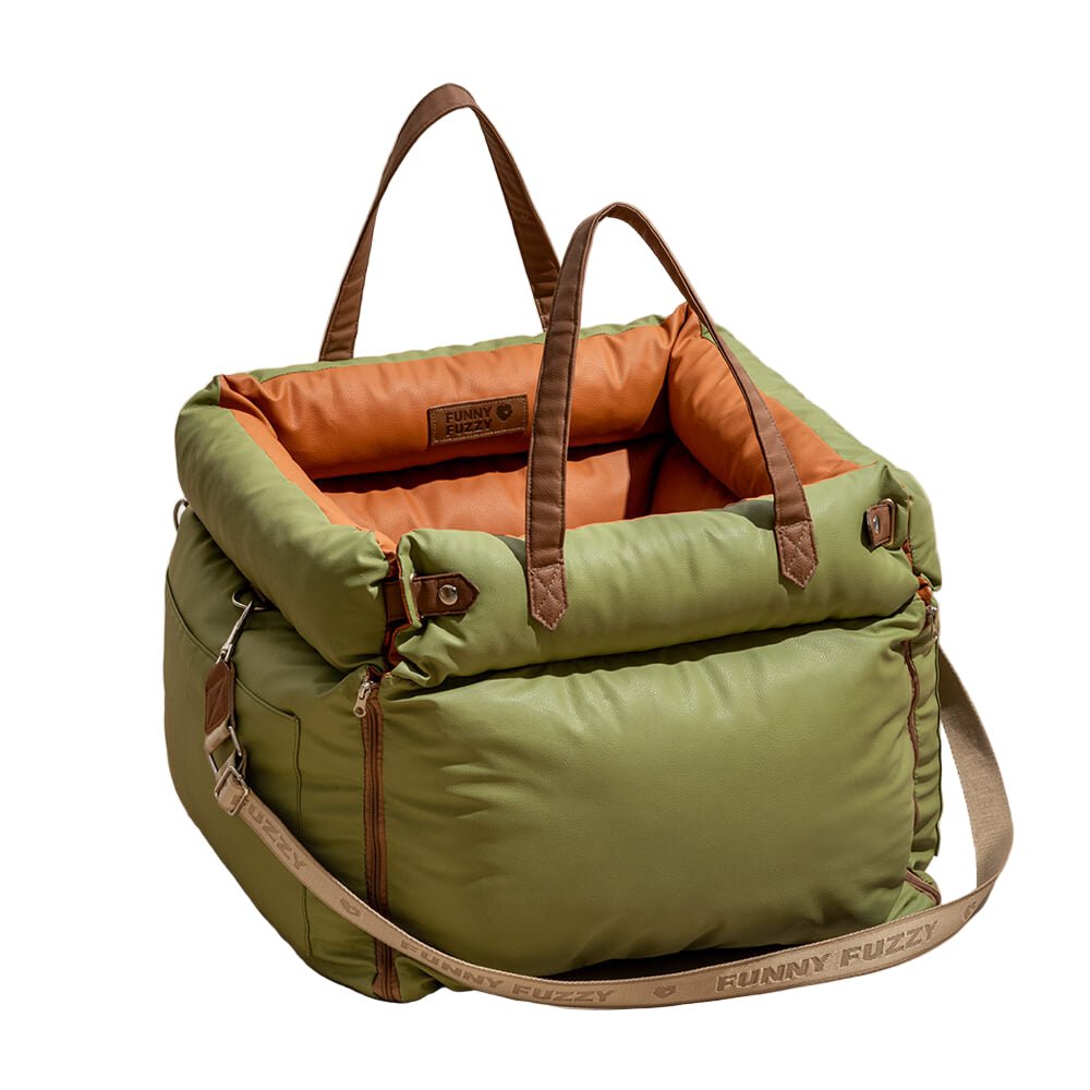 PAWCOVE – Luxury Dog Car Seat with Safety Belt, Faux Leather and Non-Slip Base