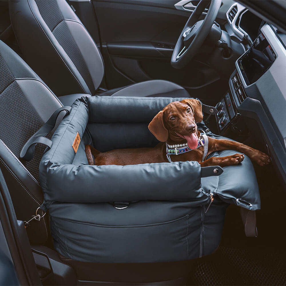 PAWCOVE – Luxury Dog Car Seat with Safety Belt, Faux Leather and Non-Slip Base