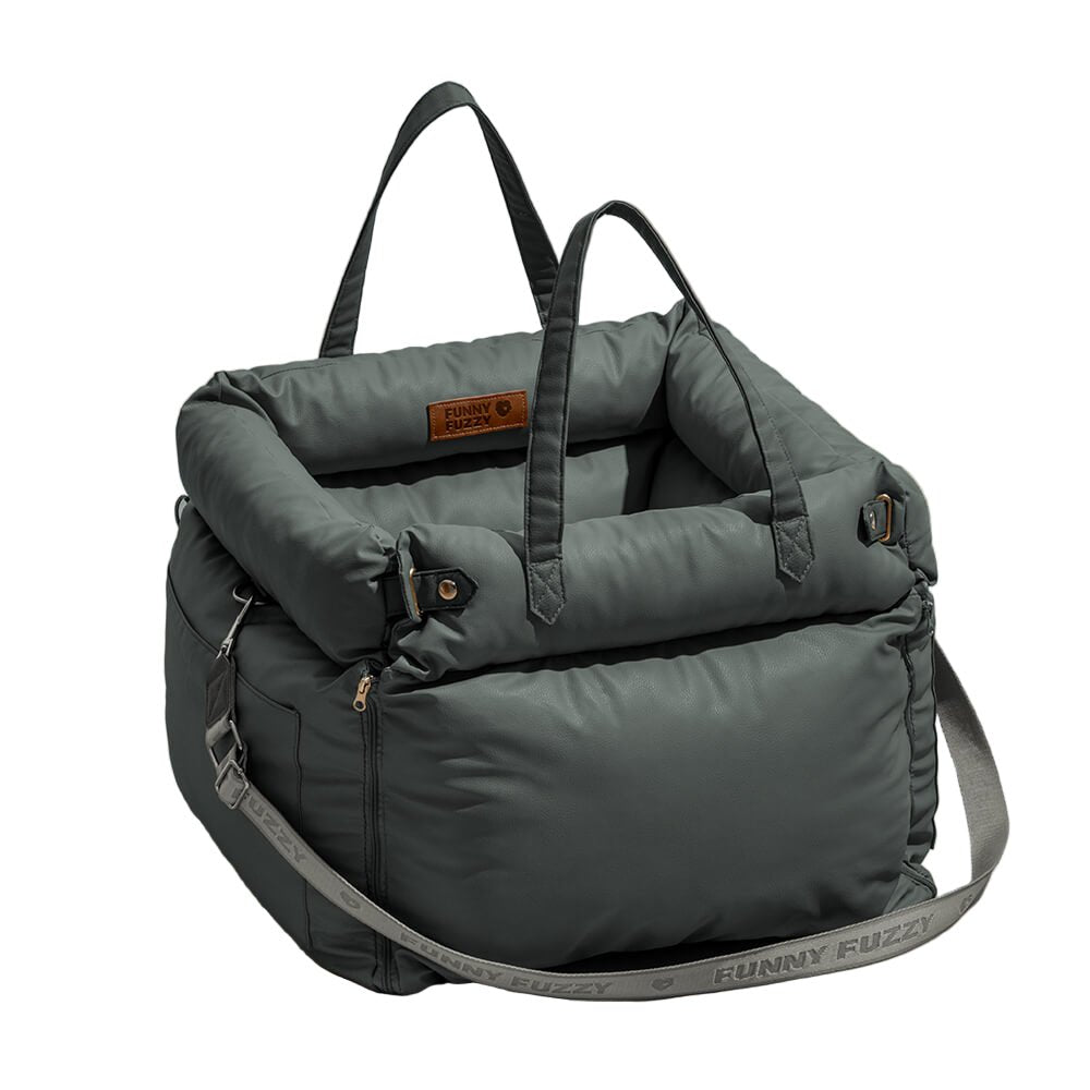 PAWCOVE – Luxury Dog Car Seat with Safety Belt, Faux Leather and Non-Slip Base